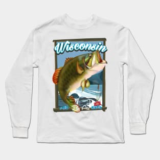 Wisconsin fishing travel poster Long Sleeve T-Shirt